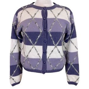 Vintage Purple Wide Striped Chunky Knit Cardigan